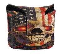 Mallet Putter Covers Magnetic Snap Golf Accessories for Men and Women Waterproof PU Leather Patriotic USA Flag Skull Glowing Eyes