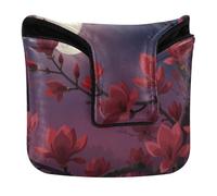 Mallet Putter Covers Magnetic Snap Golf Accessories for Most Brand PU Leather Red Blossom Flower Full Moon Chinese