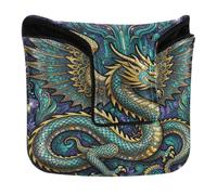 Mallet Putter Covers Magnetic Snap Putter Headcovers for Mallets and Square Waterproof PU Leather Plus Cool Dragon Fantasy Stained Glass Dragon Design