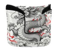 Mallet Putter Covers with Magnetic Closure Putter Headcovers for Mallets and Square PU Leather Chinese Symbol Power Strength Traditional Dragon 2024 Kanji