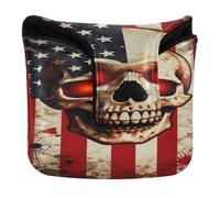 Mallet Putter Head Cover Magnetic Closure Golf Putter Headcovers for Most Brand PU Leather Patriotic USA Flag Skull Glowing Eyes
