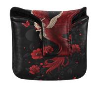 Mallet Putter Head Cover Magnetic Closure Golf Putters Headcovers for Most Brand PU Leather Red Phoenix Chinese Painting Style