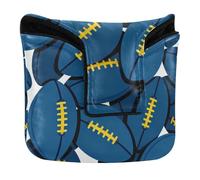 Mallet Putter Head Cover Magnetic Golf Gifts for Men and Women PU Leather Waterproof American Football Pattern Blue