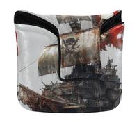 Mallet Putter Head Cover Magnetic Putter Headcovers for Men and Women PU Leather Waterproof Pirate Ship with Skull Flag