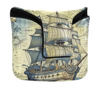 Mallet Putter Head Cover Magnetic Snap Putter Headcovers for Most Brand PU Leather Old Vintage Map Pirate Ship