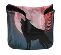 Mallet Putter Head Cover Magnetic Snap | Putters Headcover for Men and Women PU Leather Waterproof Wolf Howling Red Blood Moon Galaxy Star Night Lunar Eclipse