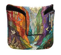 Mallet Putter Head Cover Rainbow Canyon Waterfall Valley Stained Glass | Golf Putter Cover Mallet,Magnetic Closure Putter Headcover ,for Mallets and Square,Waterproof PU Leather