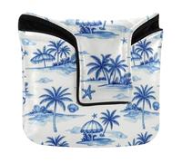 Mallet Putter Head Cover with Magnetic Closure Golf Putter Headcover for Mallets and Square PU Leather Blue White Palm Tree Hut