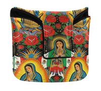 Mallet Putter Head Cover with Magnetic Closure Putter Headcover for Men and Women Waterproof PU Leather Our Lady De Guadalupe Virgin Mary Mexican Flag