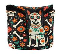 Mallet Putter Head Cover with Magnetic Closure Putter Headcovers for Mallets and Square Waterproof PU Leather Mexican Dog Day of The Dead Skeleton Sugar Flowers Dogs