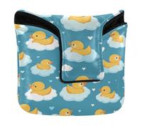 Mallet Putter Head Covers Magnetic Closure Golf Putter Headcover for Most Brand PU Leather Waterproof Cute Yellow Ducks Floating on Clouds