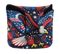Mallet Putter Head Covers Magnetic Snap Putter Headcover for Men and Women PU Leather Waterproof American Flag Bird 4th Of July
