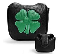 Mallet Putter | Square Synthetic Leather Soft Lining Mallet Covers | Lucky Putter Headcover with Four-Leaves Clover Embroidery for Women, Men, Kids, Children