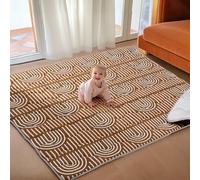 Mallify Soft Thicker Baby Mat for Floor 71"x59", Extra Large Baby Play Mat, Non-Slip Playpen Mat, Easy to Clean & Portable Playmat, Crawling Mat for Babies Toddlers, Activity Mat, Rainbow, Brown