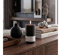 Mallina Cylindrical Black Pillar Candle | 6x10cm up to 30 Hours Burn time | Decorative Unscented | Wedding, Church & Celebration Decor | Dining Table | Handmade Candles Gifts for Father