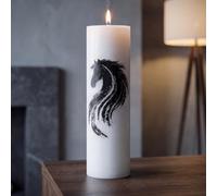 Mallina Hand-Painted Horse Candle - Unscented White Pillar Candle 6x20cm 480g | Up to 60 Hour Burn | Original Ukrainian Artist Artwork | Equestrian Home Decor Gift for Horse Lovers
