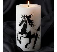 Mallina Hand Painted Original Candle - White Pillar Candle Huge Size 10x15cm 1000 g| 90 Hour Burn | Unique Wearable Art | Ukrainian Artist | Equestrian Gift for Father