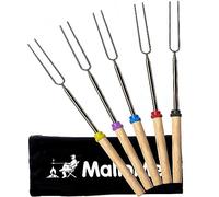 MalloMe Marshmallow Toasting Forks Smores Kit - 32" Extendable Marshmallow Sticks for Fire Pit - S'mores Maker - Long Skewers for Marshmallows Toaster - Open Fire BBQ Fork Camping Accessories (5 Pack)