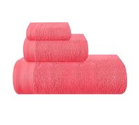 MALLONI HOME Ultra Soft 3 Pack Cotton Towel Set, Includes an Oversized Bath Towels 70 x 140 cm, a Hand Towels 40 x 60 cm and a Wash Bed 30 x 30 cm, Coral Orange