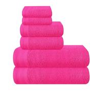MALLONI HOME Ultra Soft 6 Pack Cotton Towel Set, Includes 2 Oversized Bath Towels 70 x 140 cm, 2 Hand Towels 40 x 60 cm and 2 Washbeds 30 x 30 cm, Hot Pink