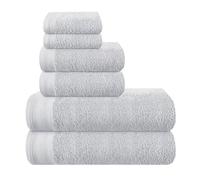 MALLONI HOME Ultra Soft 6 Pack Cotton Towel Set, Includes 2 Oversized Bath Towels 70 x 140 cm, 2 Hand Towels 40 x 60 cm and 2 Washbeds 30 x 30 cm, Light Grey