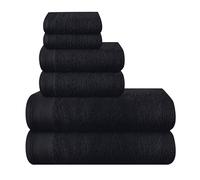 MALLONI HOME Ultra Soft 6 Pack Cotton Towel Set, Includes 2 Oversized Bath Towels 70 x 140 cm, 2 Hand Towels 40 x 60 cm and 2 Washbeds 30 x 30 cm, Black