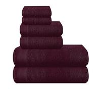 MALLONI HOME Ultra Soft 6 Pack Cotton Towel Set, Includes 2 Oversized Bath Towels 70 x 140 cm, 2 Hand Towels 40 x 60 cm and 2 Washbeds 30 x 30 cm, Burgundy