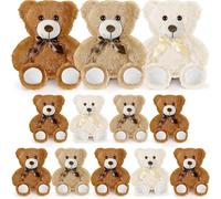 Malloom 12 Packs Teddy Bear Baby Shower Bulk, Small Teddy Bear Stuffed Animals in Bulk,13.8" Small Stuffed Bears Plush for Wedding, Birthday, Christmas, Party Decorations (Dark brown, Beige, Khaki)