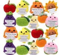 Malloom 18 Pcs Positive Fruit Sunflower Emotional Crochet Dolls Bulk Support Encouragement Emotional Knitted Crochet Gifts with Positive Words for Friends Coworker Decorations Home Office (Fruit)