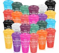 Malloom 24 Pcs Thank You Gifts Coffee Cups, 470 ml Appreciation Plastic Cup Bulk, Reusable Inspirational Tumblers with Lids for Employee Teacher Coworker Staff Nurses