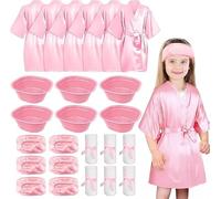 Malloom 24 Piece Kids Spa Party Kit Includes 6 Robes, 6 Basins, 6 Headbands and 6 Towels Complete Sleepover Bath Set Pink Themed Party Set