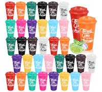 Malloom 36 PcsThank You Plastic Tumblers Bulk, 16 oz Reusable Coffee Cup with Lid for Employee Appreciation Gift Inspirational Travel Mug for Teacher Coworker Staff Gifts (12 Colors)
