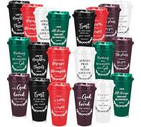 Malloom 40 Pack Reusable Christian Coffee Cups 16 oz Religious Bible Verse Plastic Tumblers with Lids Travel Coffee Mug for Cold Drinks Bulk Christian Gifts for Men Women (Classic Color)