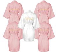 Malloom 5 Pcs Women's Satin Dressing Gown, Pink Kimono Satin Robe Bride Bridesmaid Robe for Bridal Wedding Party Luxury Gifts