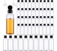 Malloom 50 Pack 100 ML Plastic Empty Bottles with Flip Cap, Clear Travel Containers with 2 Transfer Funnels, Refillable Squeeze Bottles for Shampoo, Lotion, Liquid Body Soap, Toner