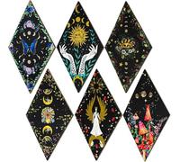 Malloom 6 Pcs Boho Wooden Wall Art Decor Rustic Gothic Witchy Hanging Wall Decor with Sun Moon Butterfly for Bedroom Living Room Farmhouse Office Bohemian Wall Hanging Decor