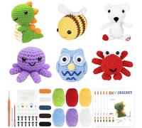 Malloom 6 Pcs Complete Crochet Kit for Beginners, Amigurumi Animals Crochet Starter Kit with Step-by-Step Video Tutorials & Instructions, All-in-One Knitting Craft Gift Set for Adults