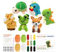 Malloom 6 Pcs Crochet Starter Kit for Beginners All in One DIY Knitting and Crochet Set for Adults Cute Animals Crochet Animal Kit for Beginners with Step-by-Step Video Tutorials