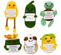 Malloom 6PCS Mini Crochet Animals Set Emotional Support Nuggets Potatos Pickle Taco Dinosaur Funny Inspirational Gifts for Women Men Coworker, Cute Birthday Gifts, College, Office Desk Decor (Mix-3)