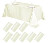 Malloom 8 Pcs Ivory Satin Tablecloth 259 x 147cm Overlay Satin Table Cover Rectangle Bright Silk Tablecloth for Wedding Decorations Dinner Birthday Anniversary Parties Events