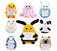 Malloom 8 Pcs Mini Positive Crochet Animals, Graduation Gifts for Her,Emotional Uplifting Support Positive Pig Shark Pug Panda Owl Duck Octopus with Card,Positive Gifts for Mom Graduation