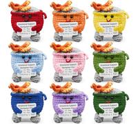 Malloom 9 Pcs Positive Farm Animals Crochet with Inspirational Cards Tiny Employee Appreciation Gifts Bulk Cute Woodland Knitted Dolls for Women Coworker Birthday Party Supplies (Trash Cans)