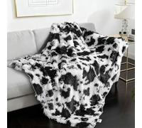Malloom Luxury Cow Print Shaggy Plush Throw Blanket Faux Fur Blanket Throw Soft Fluffy Warm Comfy Throws Fuzzy Fur Throw for Sofa, Living Room, Office Couch (Black and White, 50''×60''Blanket)