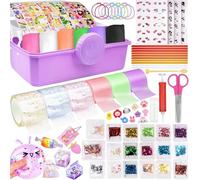 Malloom Nano Tape Bubble Kit, 6 Rolls Tape with Box, Nano Tape Squishy Maker with Glitter, Clay, Beads, Stickers and Tutorials, suit for Parties, Family Reunion