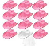 Malloom Pack of 12 Women's Cowboy Hats Pink Cowgirl Hats & Bridal Hat for Adults, Hen Party, Western Party & Wedding