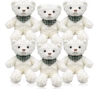 Malloom Pack of 6 White Teddy Bears 30 cm Small Cuddly Toys with Scarf Cute Plush Bears as a Gift for Baby Shower, Children's Birthday, Easter, Valentine's Day or Graduation Party