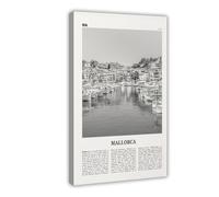 Mallorca Black And White Town, Spain, Majorca, Balearic Islands, Palma, España Retro City Map Travel Landscape Canvas Art Wall Decor Posters Home Bar Restaurant Garage Cafe Logo Gift 24x36inch(60x90c