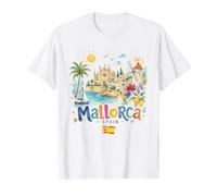 Mallorca Spain Coastal Cathedral Windmill Travel Souvenir Value Graphic T-Shirt, Men, White, S