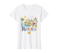 Mallorca Spain Coastal Cathedral Windmill Travel Souvenir Value Graphic T-Shirt, Women, White, S