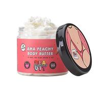 Mallows Beauty AHA Peachy Shea Body Butter, with Essential Oils, Vitamin A,Vitamin E, and Shea Butter, Gently Exfoliates and Brightens Skin, Vegan, 180g